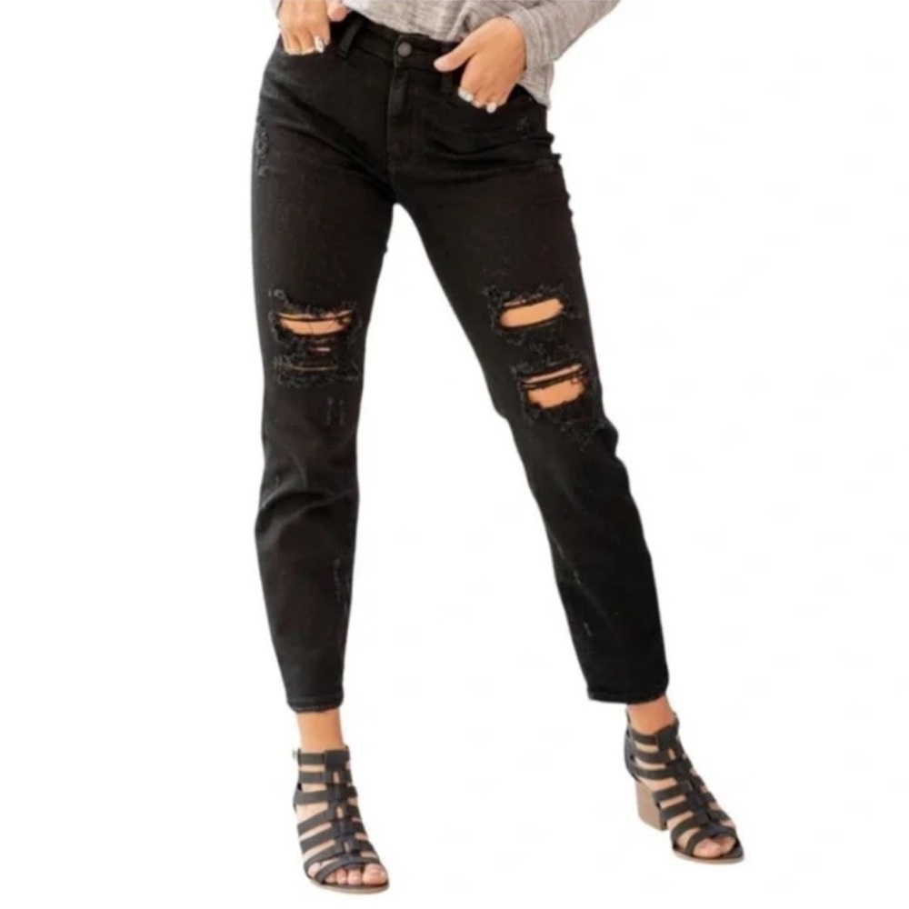 Judy Blue Black Distressed Boyfriend Fit Jeans Women's 15/32‎